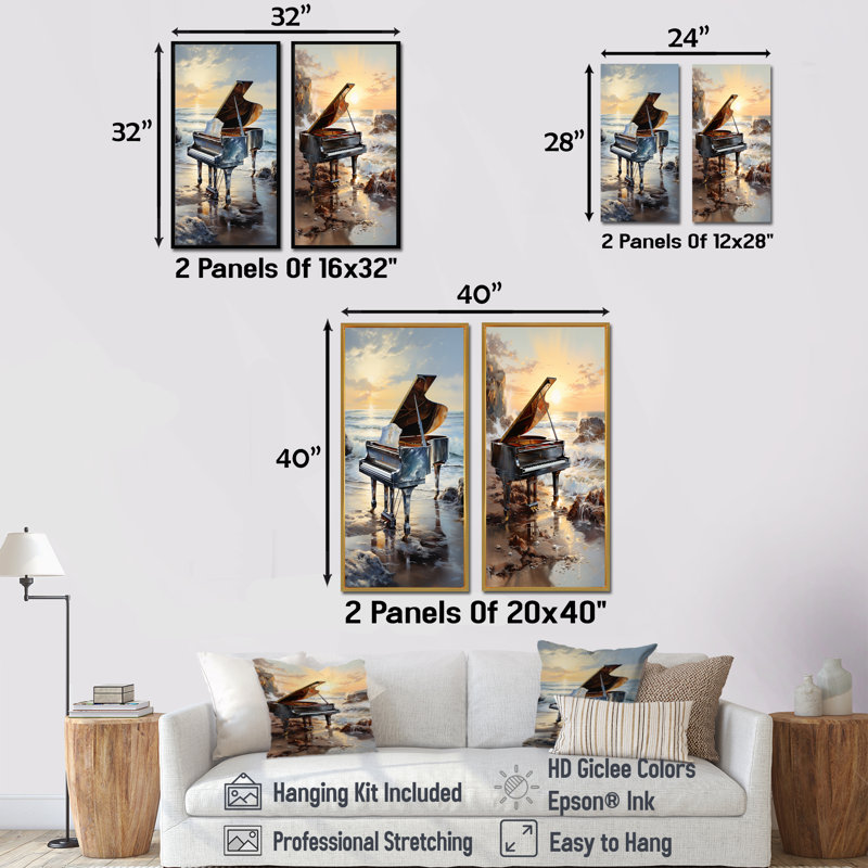 Ensemble de 2 pièces Piano Piano, H 28 po x l 25 po, Toile tendue