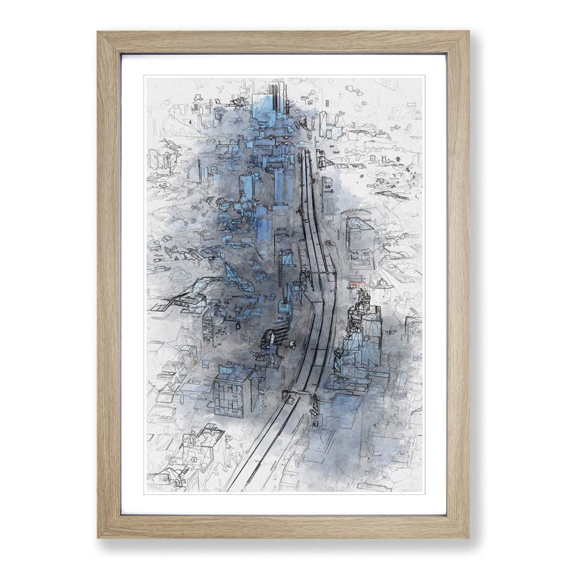 Road Through Tokyo in Japan in Abstract - Picture Frame Graphic Art Print on MDF, Oak, 50cm H x 35cm W x 2cm D
