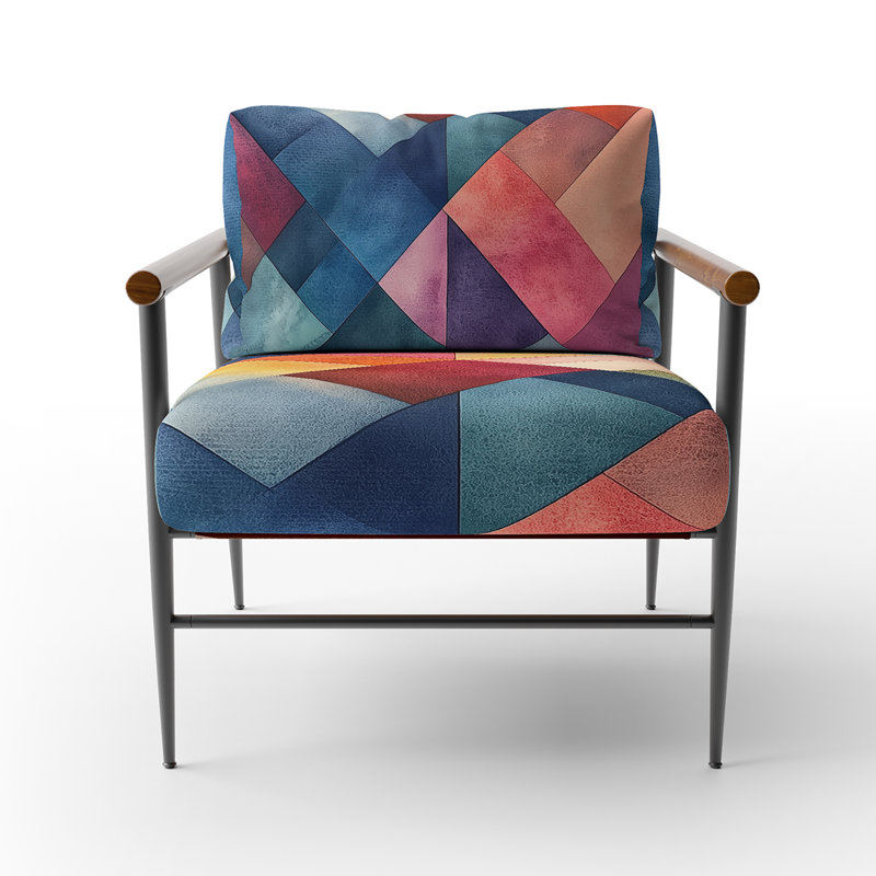 Chaise d'appoint abstraite géométrique - grille diagonale avec fauteuil à accoudoirs, Bras ronds bruns