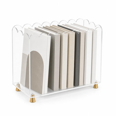 Clear Acrylic Magazine Holder with Gold Metal Feet – Desktop Book Rack for Living Room & Home Decor, Transparent