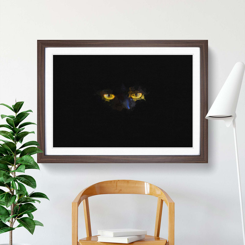 Eyes of a Cat in Abstract - Picture Frame Graphic Art Print, 27cm H x 36cm W x 2cm D, Walnut Framed