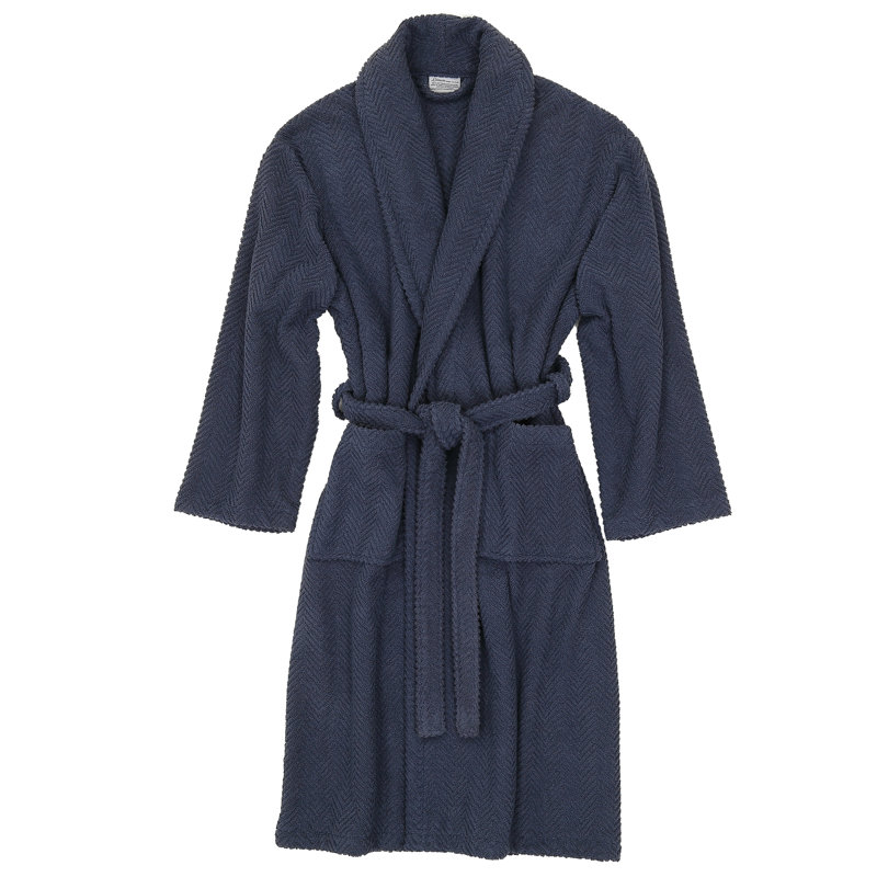 Peignoir unisexe 100% coton turc à chevrons, Grand / Très grand, Bleu minuit