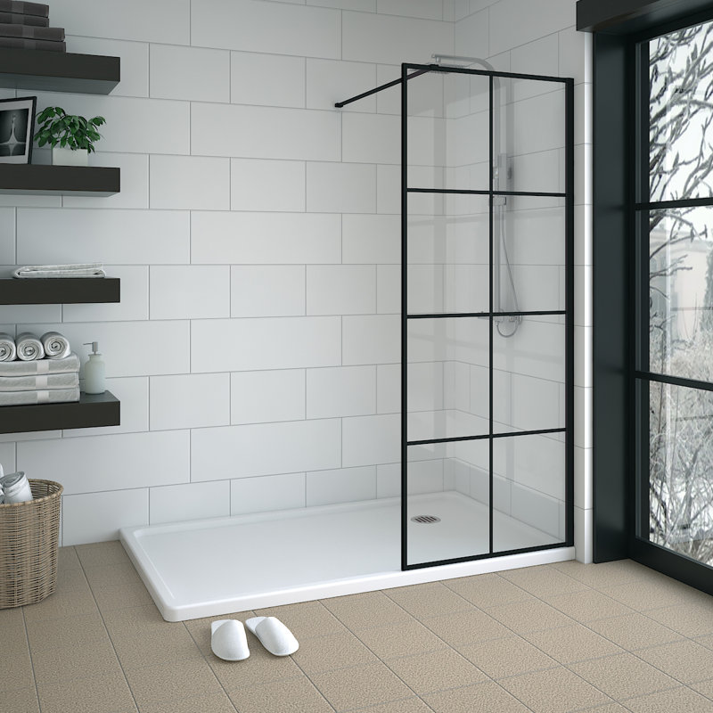 Thummepalli 797mm W x 1950mm H Semi-Frameless Wet Room Screen with Pattern Glass