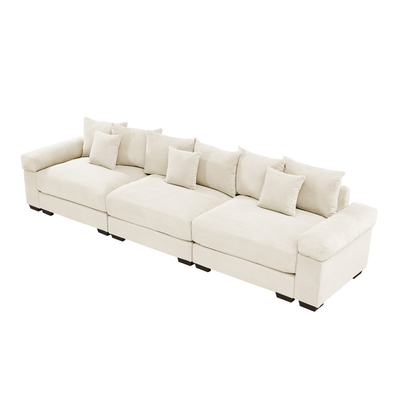 3-Seat Oversized Modular Corduroy Sectional Couch with Throw Pillows for Living Rooms, 34.2" H x 129.9" W x 33.8" D