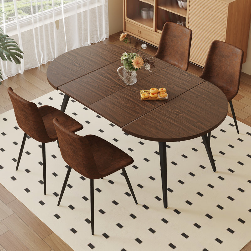  Laoise 4 - Person Extendable Dining Set with Round Table, Black, Brown, Brown