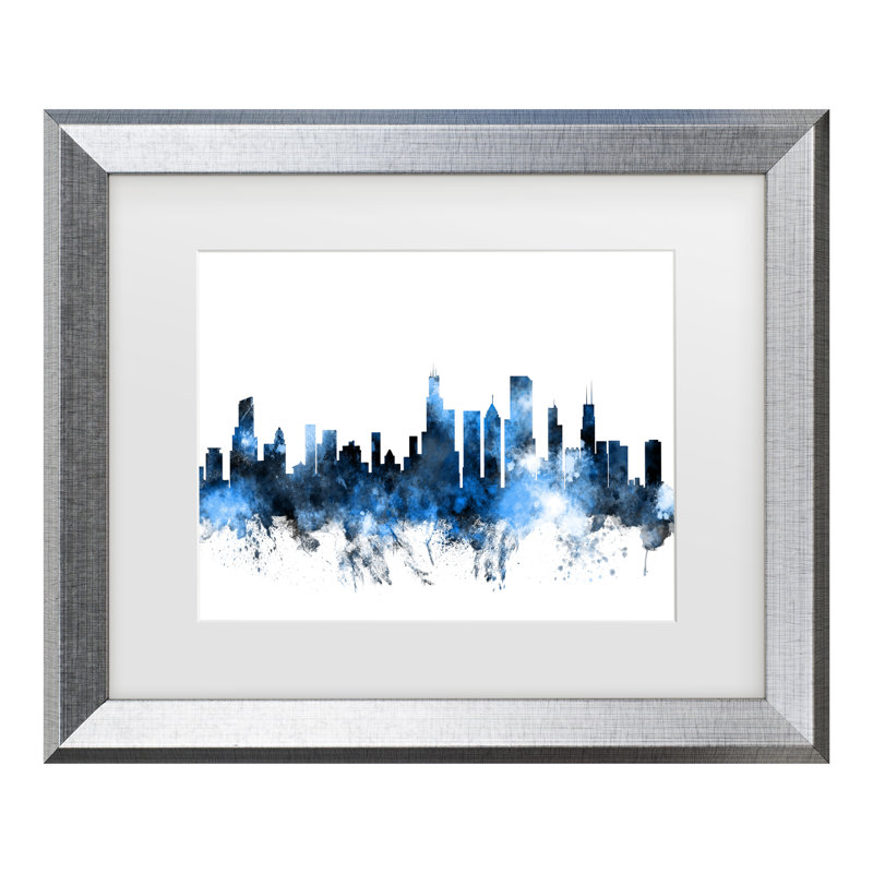«Michael Illinois Skyline II», art encadré mat Michael Michael, H 14,5 po x l 17,5 po x P 0,75 po, Argent