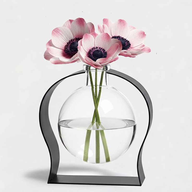 Vase de table en verre recyclé et support en métal arqué Diredra, capacité de 8,5 oz, transparent, Clair