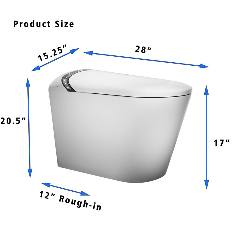 Smart Toilet With Elongated Design, Built - In Bidet, Auto Seat Open/Close, Foot Kick Activation, 1.28 Water Efficient Flush, Led Display, And Warm Air Drying For Bathroom Convenience