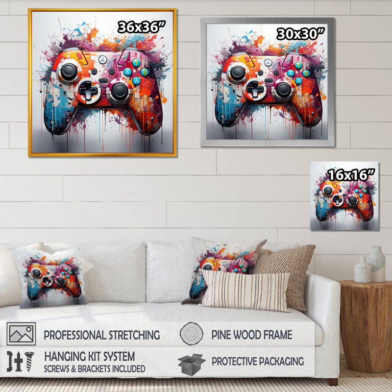Manette de jeu colorée - art mural jeux vidéo, H 16 po x l 16 po