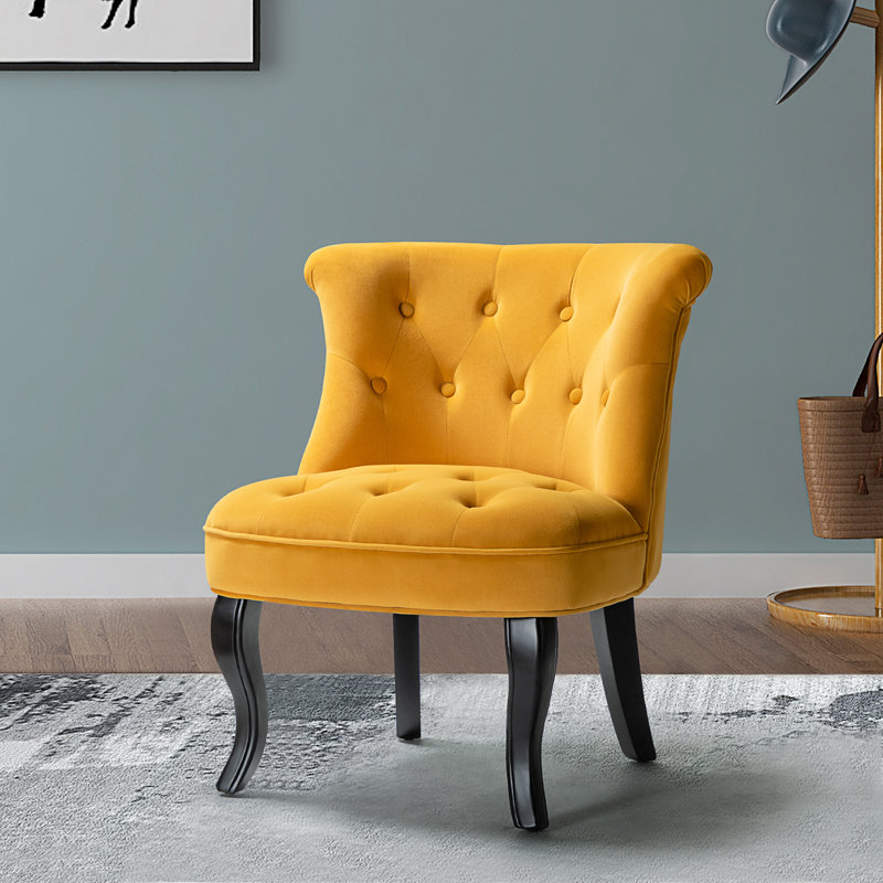 Grenier Traditional Velvet Upholstered Wingback Side Chair with Button-Tufted, Mustard Velvet