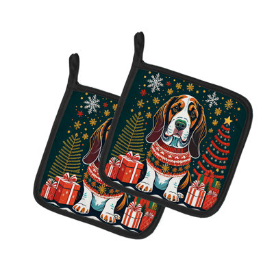 Paire de poignées Basset Hound Christmas