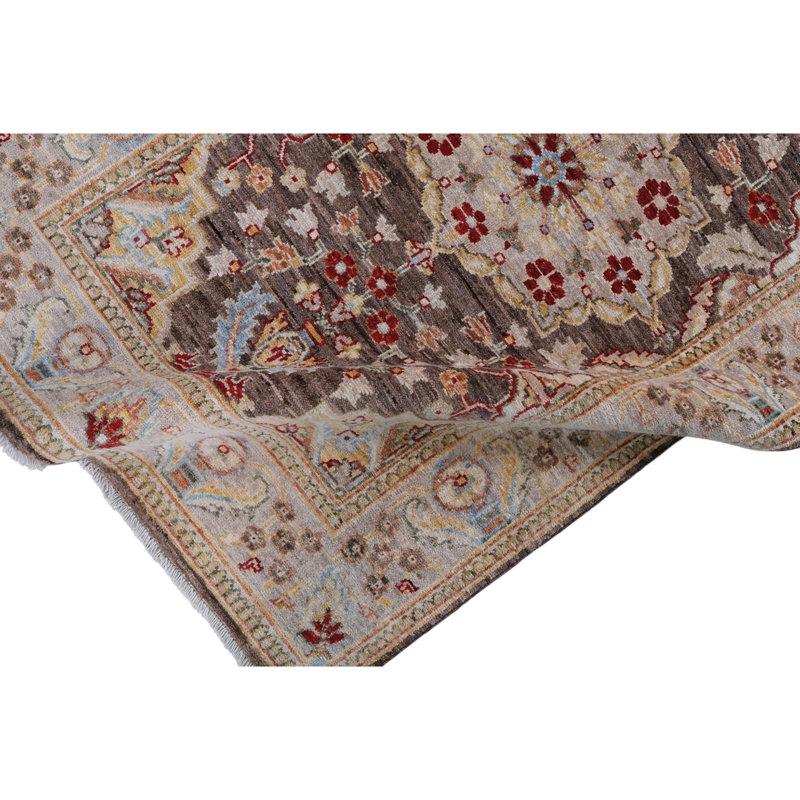 Hand Knotted Wool Area Rug in Brown And Beige
