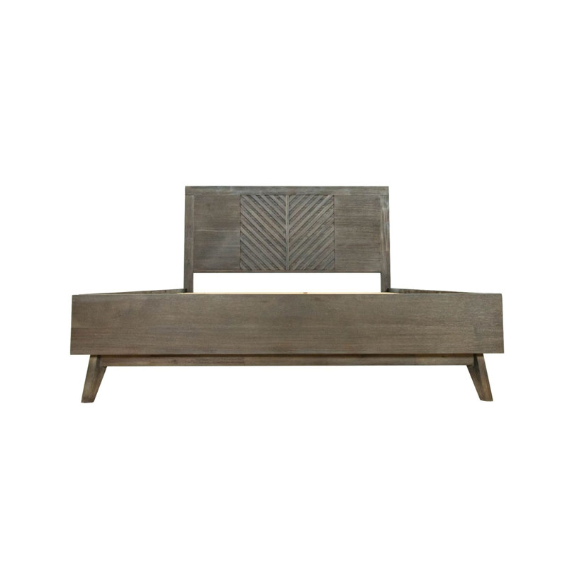Cid Leno Platform Bed, Chevron, Dark Brown Solid Acacia Wood, King