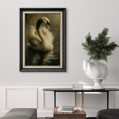 Œuvre encadrée de qualité supérieure - impression de cygne Moody rétro pour le salon - 26 po x 36 po
