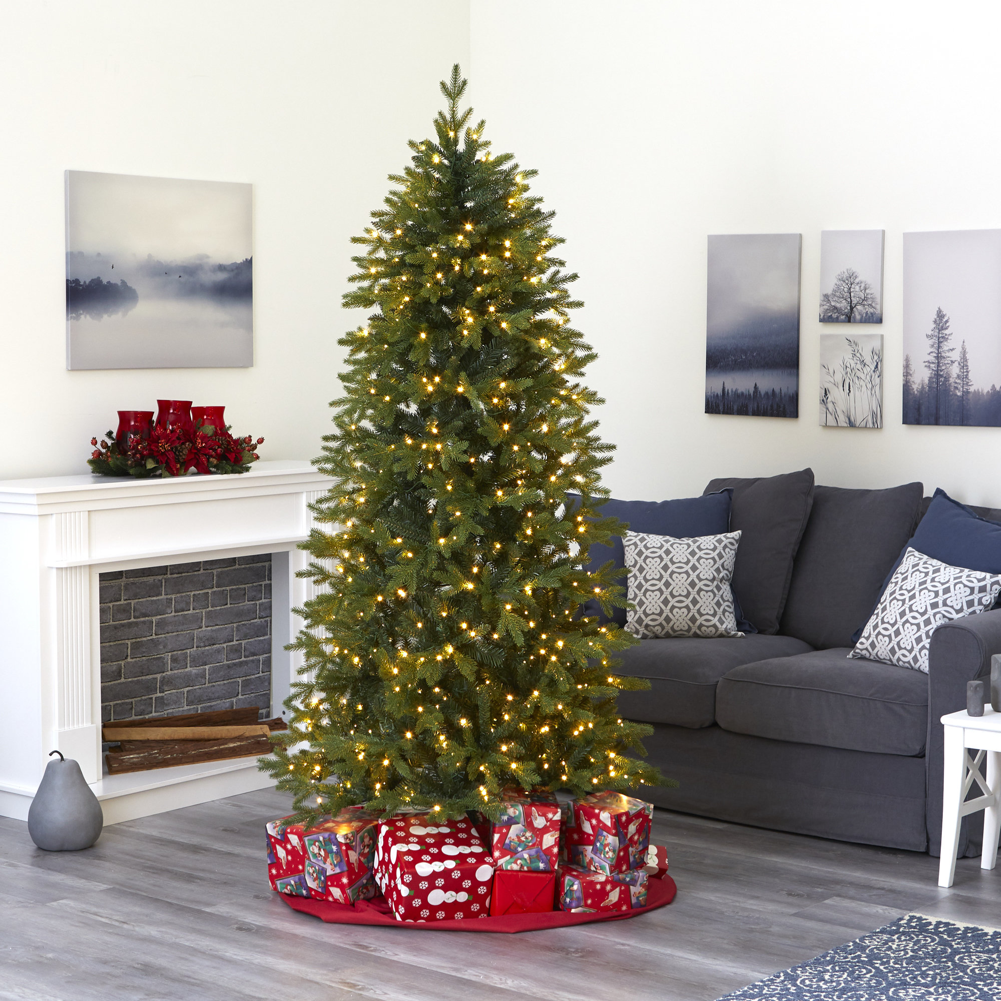 Lighted Artificial Fir Christmas Tree, 7' H