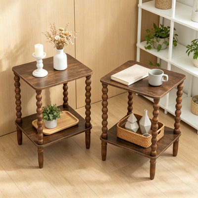 End Tables Set of 2, Small Side Table with Storage Shelf, Nightstands for Bedroom, Living Room, Office and Small Spaces, 2-Tier Compact Design