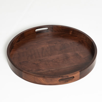 Arooj Round Solid Walnut Serving Tray
