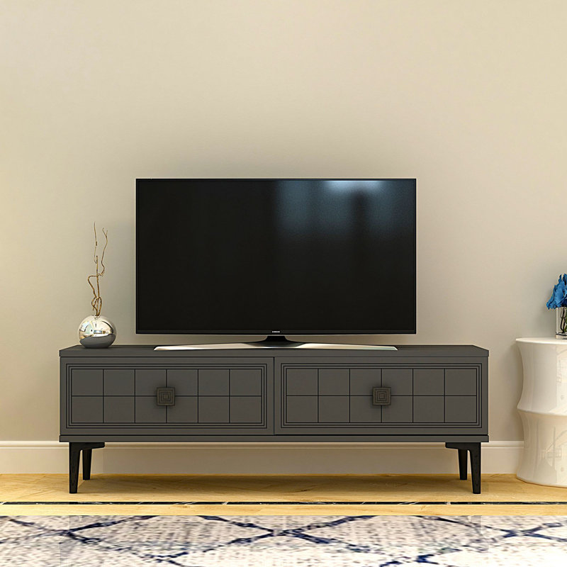 Modern TV Stand in Anthracite, 47.2 x 16.1 x 11.6 inches | 100% Melamine Coated Particle Board, Thickness: 0.7 inches | Wall-Mountable, Elegant Geometric Design for Contemporary Living Rooms & Entertainment Spaces