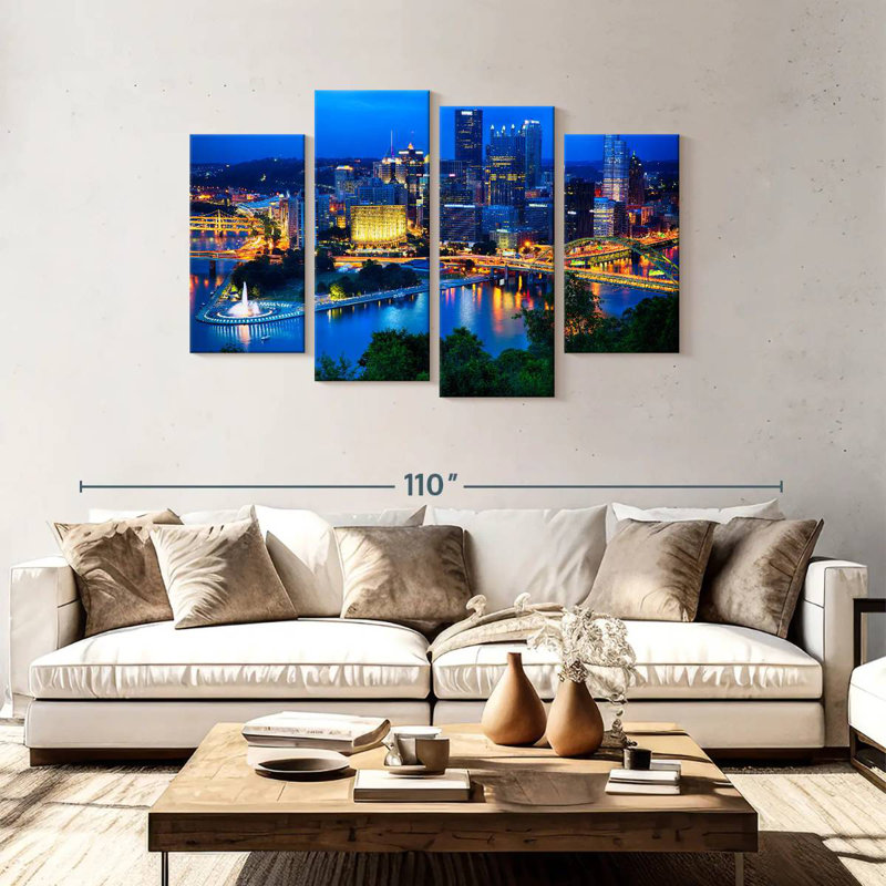 Sireci Pittsburgh Downtown Night Scenic View, 48" H x 75" W
