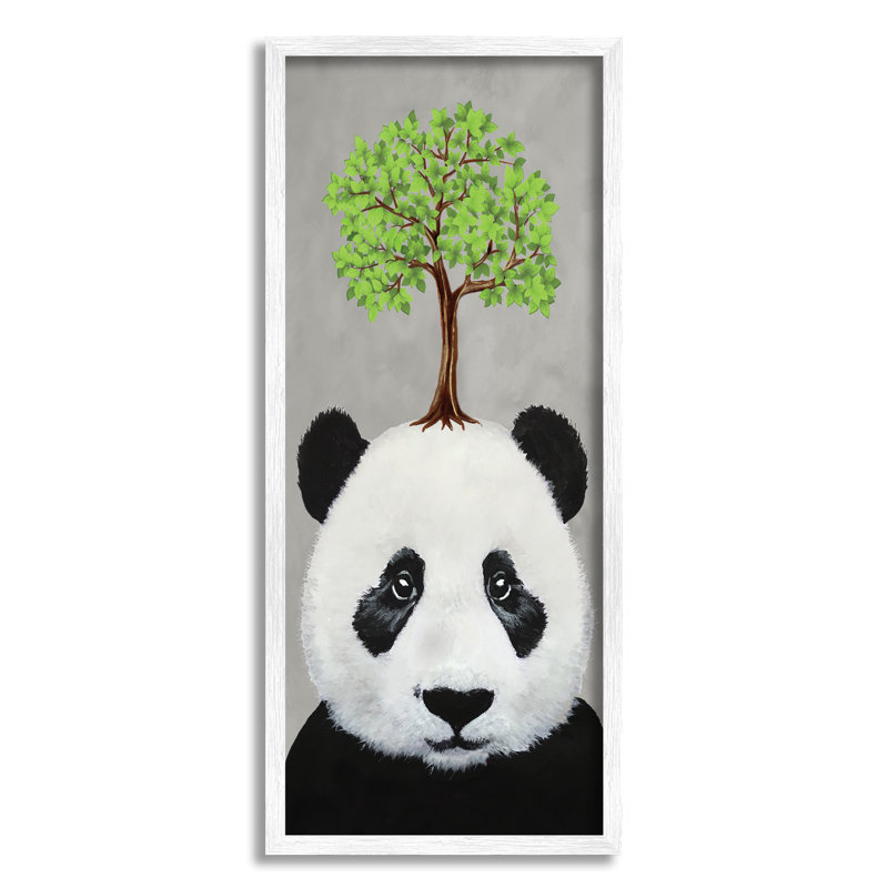 «Panda Bear & Tree Nature Portrait» encadré sur bois par Coco De Paris, peinture, H 24 po x l 10 po x P 1,5 po