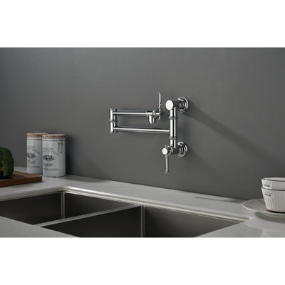 Wall Mounted Pot Filler Faucet, Modern Brass Pot Filler Two-Attachment Wall Mount Folding Kitchen Pot Filler Swing Arm