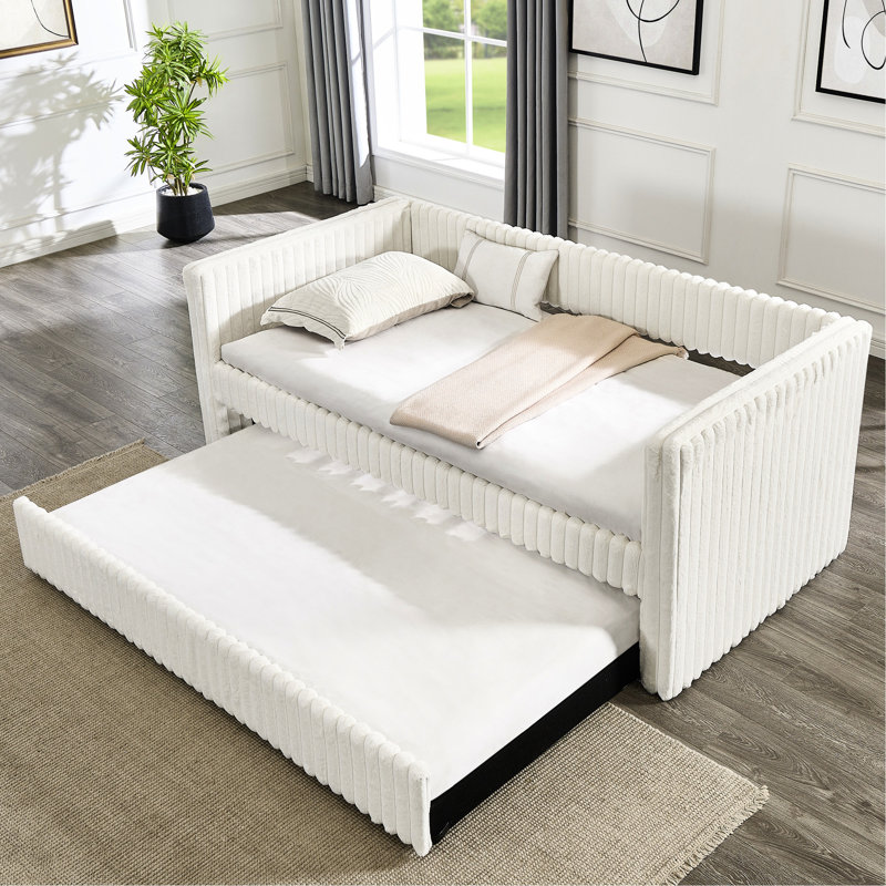 Lit de jour simple rembourré beige, Beige, Double