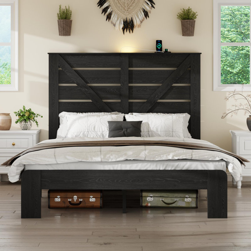 Structure de lit double en bois, Lit double, Noir