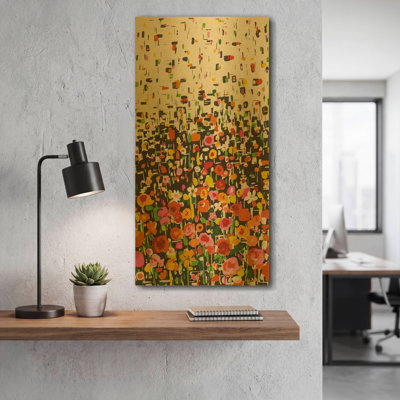 'Flower Shower' By Wild Apple Portfolio Gold Metal Wall Art, 12" x 24"