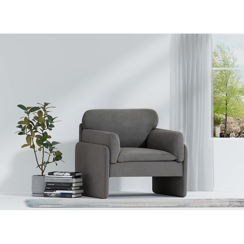 Fauteuil demi-tonneau Azarious, Velours gris foncé