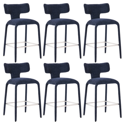 Tabouret de bar bleu avec repose-pieds chromé, tabouret de bar de 26 po de hauteur avec siège rembourré et structure en métal pour îlot de cuisine