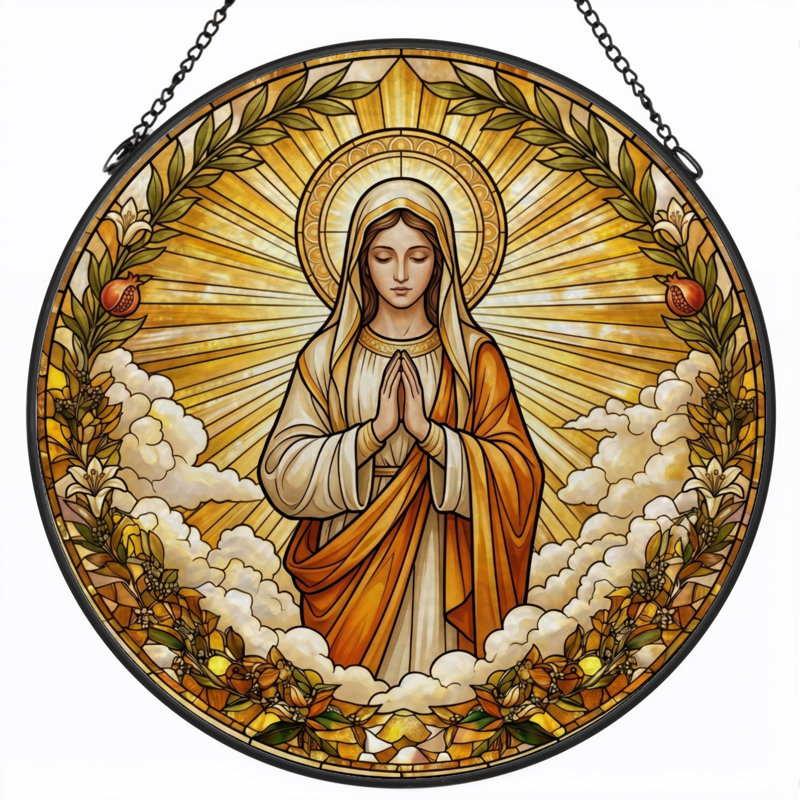 Panneau de vitrail de la Vierge Marie - H 12 po, H 12 po