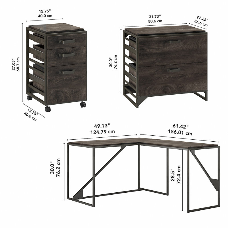 Ensemble de bureau et classeur Hairston, Hickory gris foncé