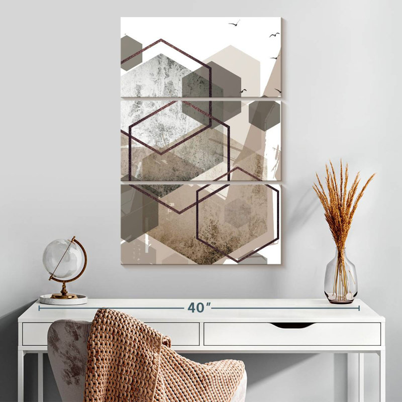 Avery Abstract Hexagons Beige III, 32" H x 20" W