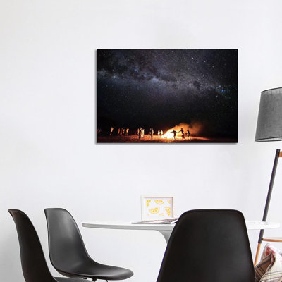 Night Beach Campfire Under Milkyway Stars by James Vodicka - Wrapped Canvas Print