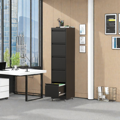5 Drawer Metal Vertical File Cabinet With Lock On Wheels For Home Office,Heavy Duty Metal Storage Cabinet For A4/Letter/Legal Size Files