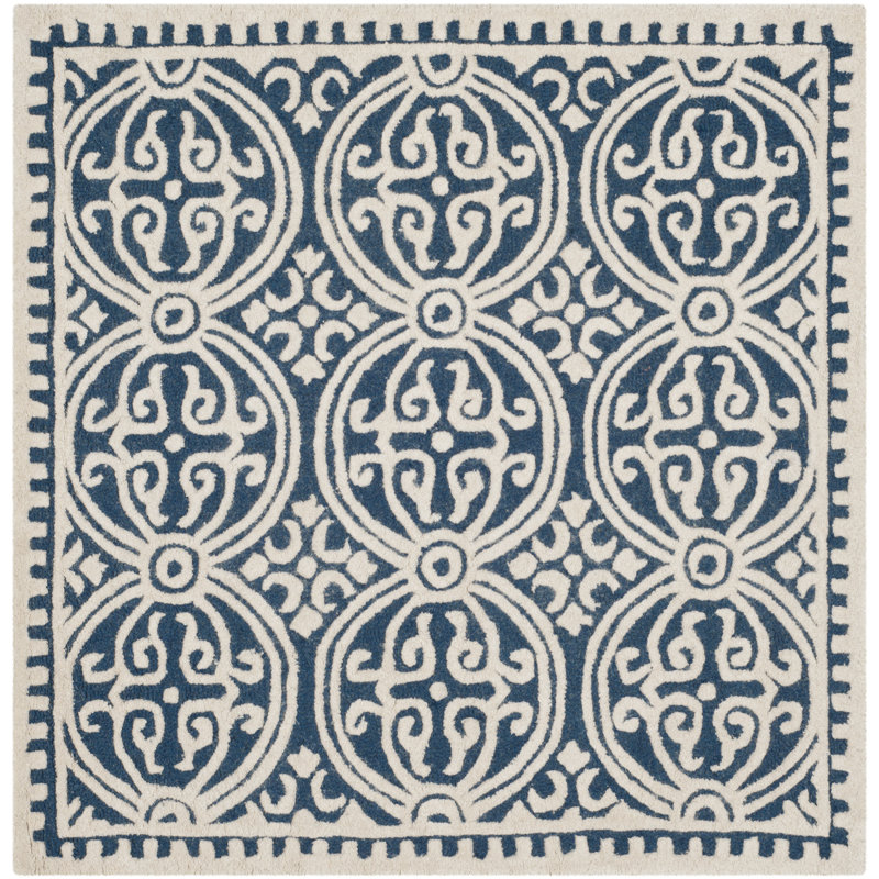Tapis géométrique en laine touffeté à la main Sadik, Carré 4 pi