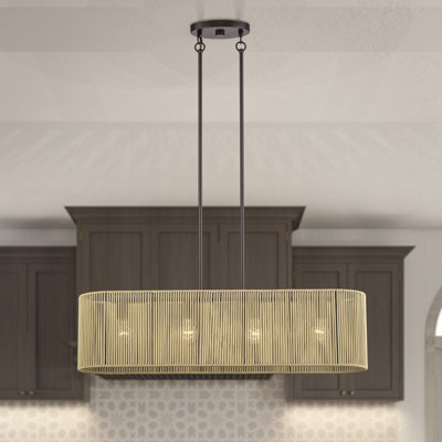 Goldiemesh 4 Light English Bronze Large Linear Chandelier