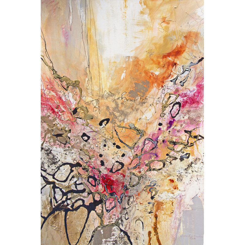 «Vertical Reds IV» par Jennifer Gardner - peinture sur toile tendue, H 30 po x l 20 po x P 1,25 po