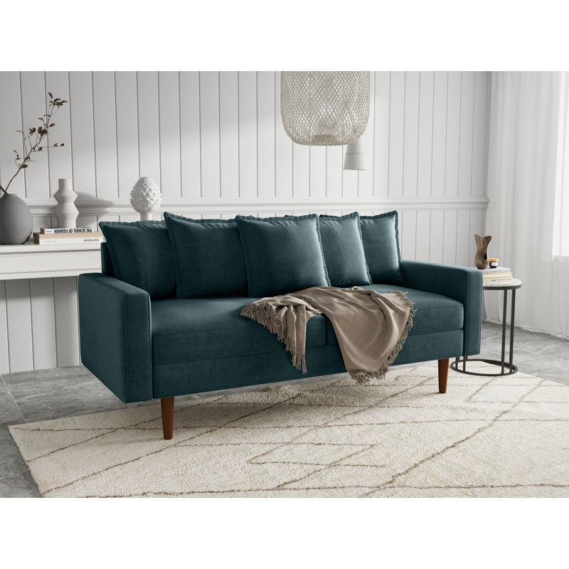 Stelly 70'' Velevt Square Arm Sofa, Prussian Blue 100% Polyester
