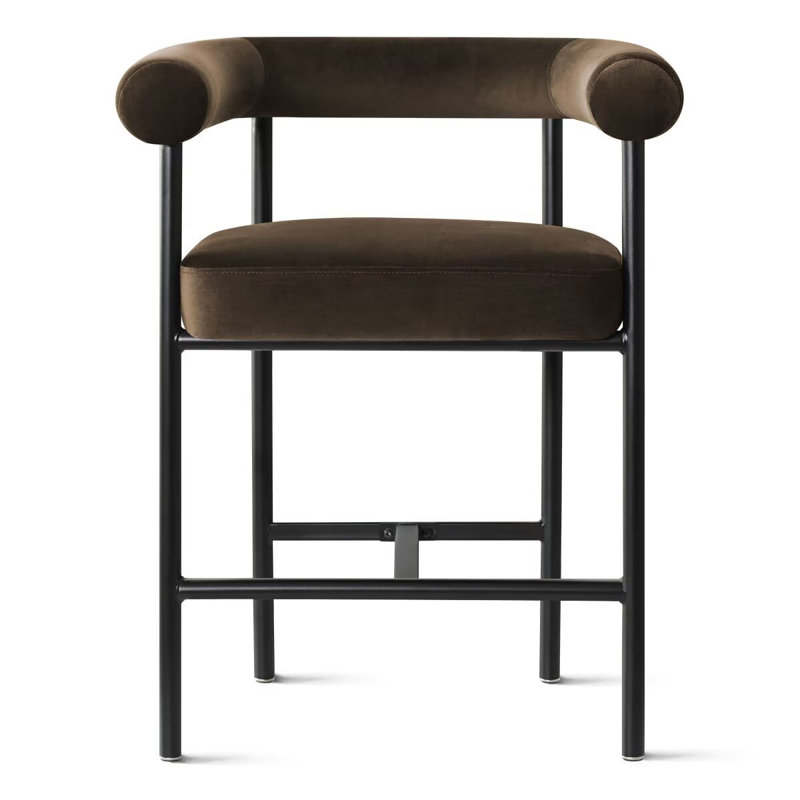 24" Upholstered Velvet Counter Stool, Chocolate Brown