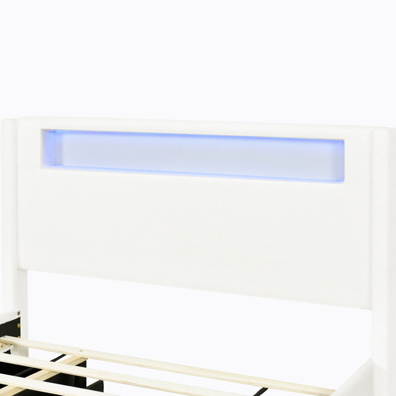 Lit plateforme tapissier Jomana, Double, Blanc