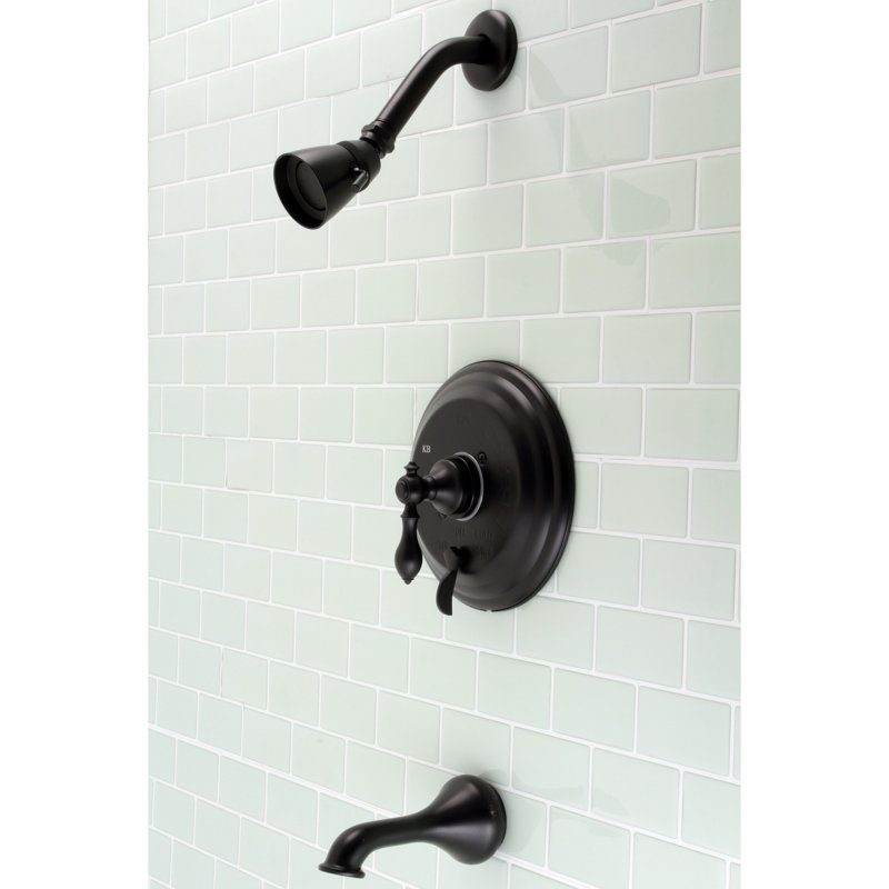 Robinet de baignoire et douche à pression équilibrée à poignée simple Kingston Brass, Noir mat