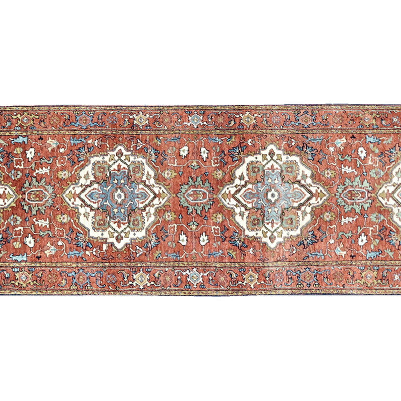 Hand Knotted Wool Area Rug in Red, Runner 2'6" x 14'