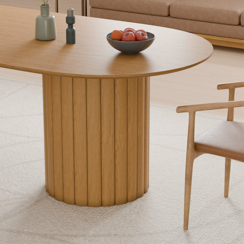 86" Wood Oval Pedestal Base Dining Table Kitchen Table for 10, Oak