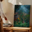 Toile «A Serene Lush Jungle Landscape At Dusk», avec un chemin sinueux d'art mural menant à travers une vallée verte vibrante remplie d'art sur toile-688557535