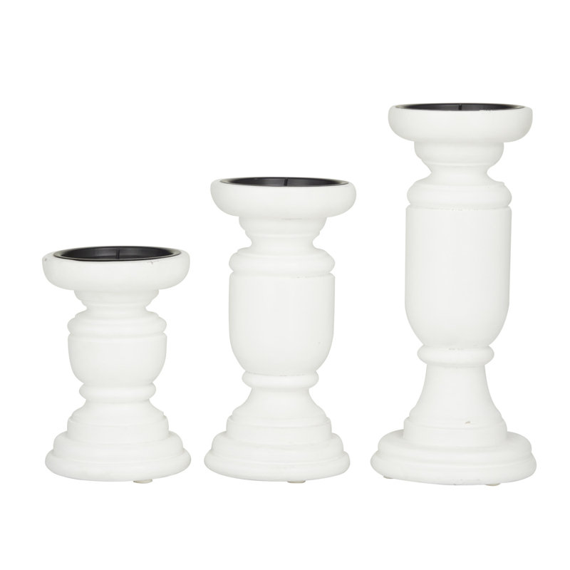 Ensemble de porte-bougie en bois de manguier, H 6 po x l 4,1 po x P 3,9 po, Blanc