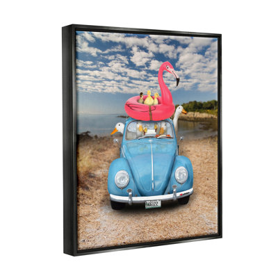 «Funny Summer Beach Holiday Geese» par John Hovenstine - peinture à cadre flottant sur toile