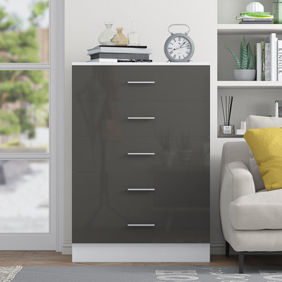 Eva High Gloss 5 Drawer Chest Of Drawers - H: 100cm x D: 40cm x W: 70cm