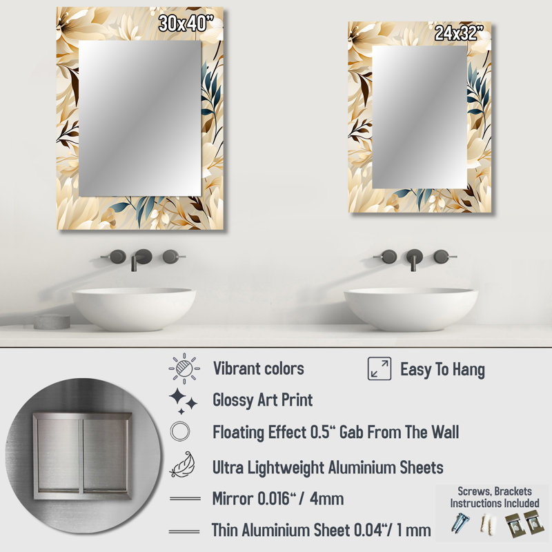Annemie Driftwood Dreams Tropical Pattern - tropical  Wall Mirror, Botanical, Floral Decorative Mirror, Printed Metal Art