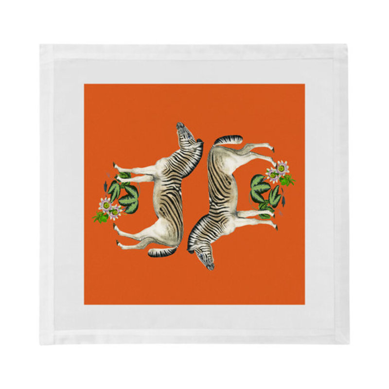 Zebra Seeing Double Cotton Sateen Dinner Napkins, Orange